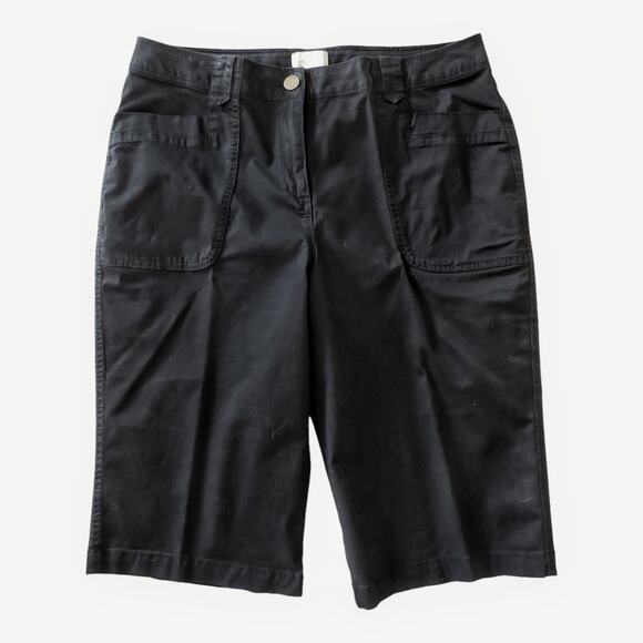 CHICOS Long Black Bermuda Shorts Size 0.5 Vacation Size 6 Stretch Cotton Resort - Picture 1 of 10